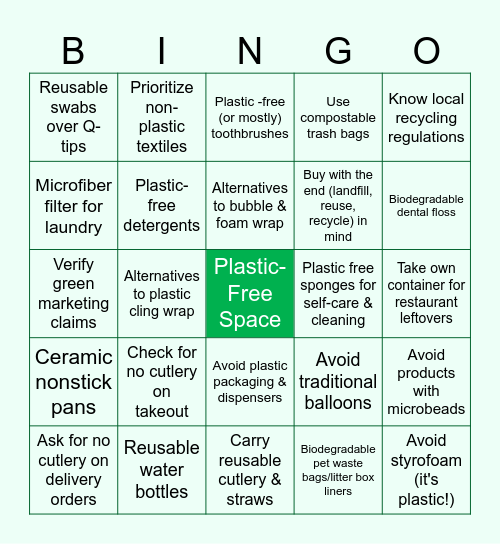 Plastic-Free July Bingo Card