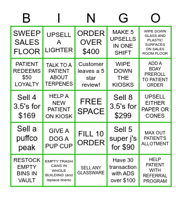 Budtender Bingo Card