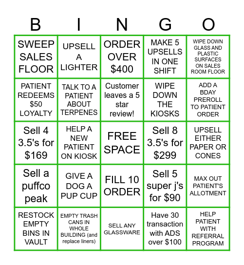 Budtender Bingo Card
