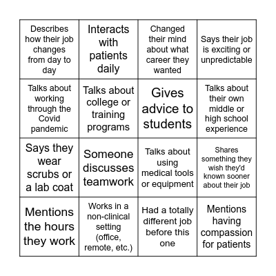 Healthcare Panel Bingo Card