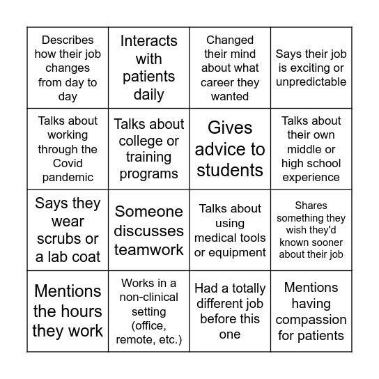 Healthcare Panel Bingo Card
