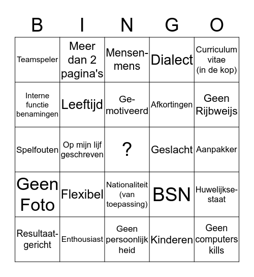 CV Bullshit Bingo Card