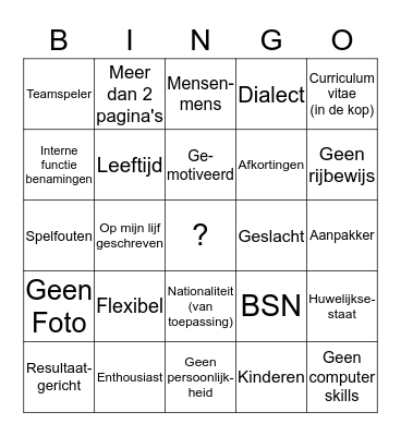 CV Bullshit Bingo Card