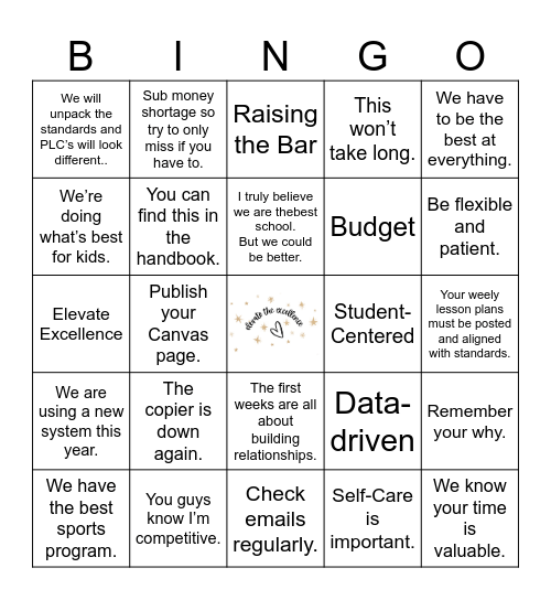 25-26 Back to School CvHS Bingo Card