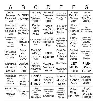 Musical Bingo Card
