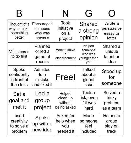 Leadership Bingo Card