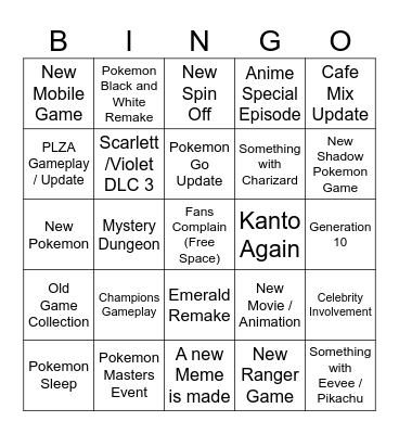 Pokemon Presents Bingo Card