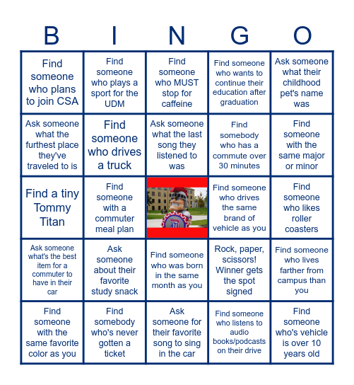 Commuter Student BINGO! Bingo Card