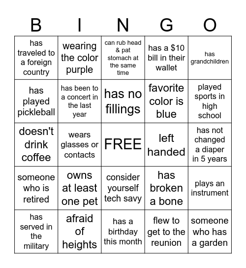 MUGLER REUNION BINGO Card