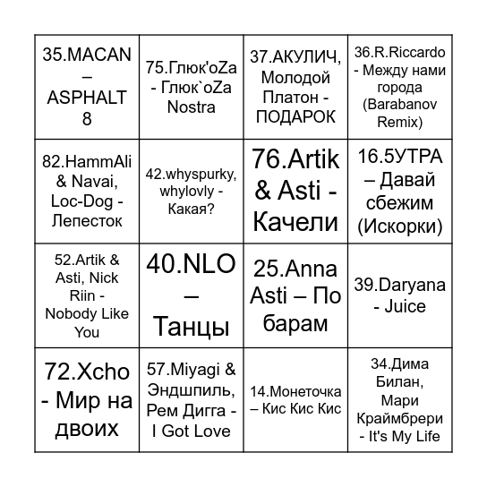 МУЗЛОто Bingo Card