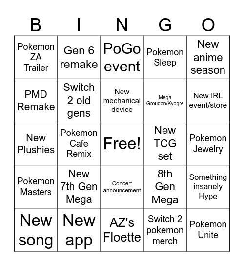Pokemon Present July 2025 Bingo Card