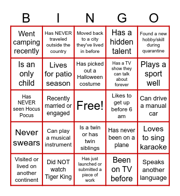 Virtual Icebreaker Bingo Card