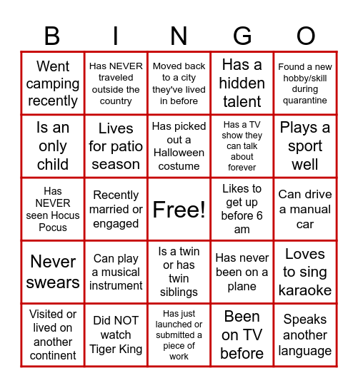 Virtual Icebreaker Bingo Card