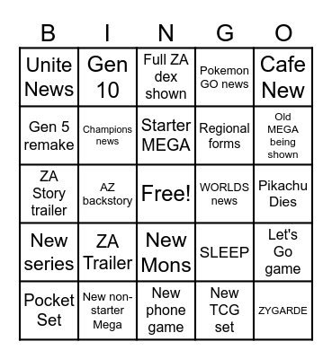 Pokemon Presents Bingo Card