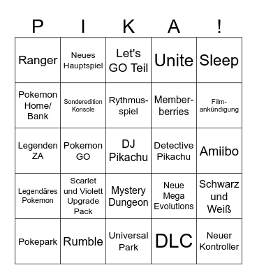Pokemon Presents Bingo Card