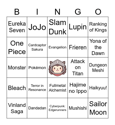 Anime Music Quiz Bingo Card