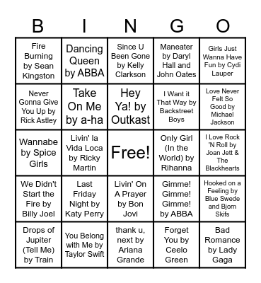 Music Bingo Card