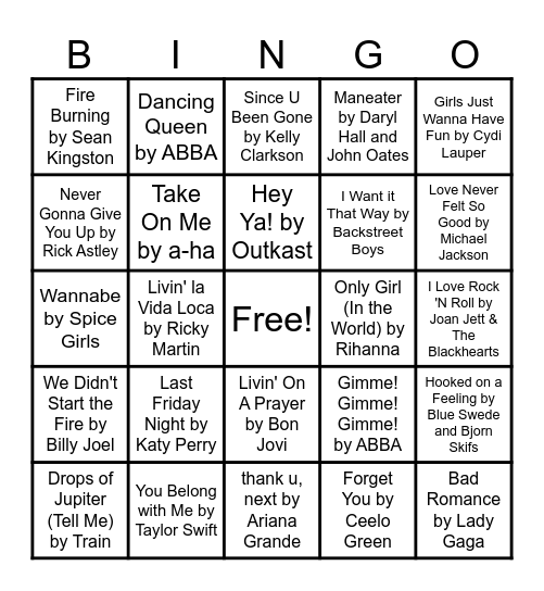 Music Bingo Card