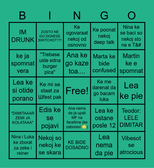 Ana bday bingo Card