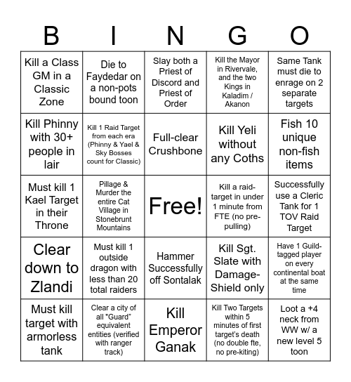 P99 Quake Bingo Card