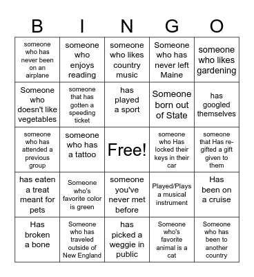 Getting to Know You! Bingo Card