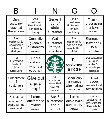 Customer Connection Bingo Card