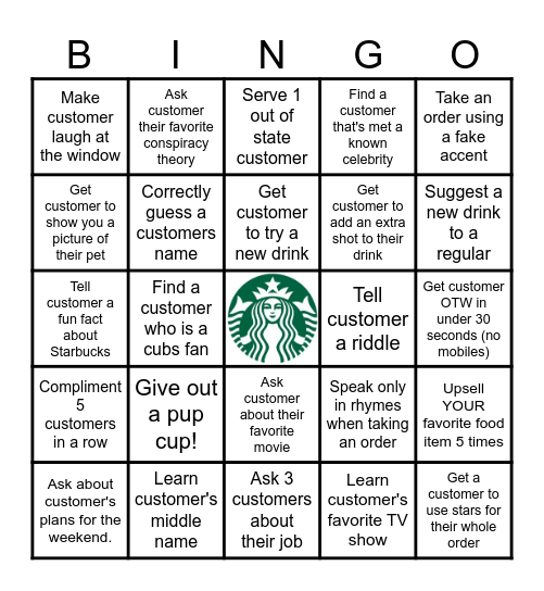 Customer Connection Bingo Card