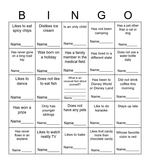 Get To Know Your Coworkers BINGO Card