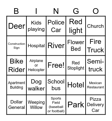 Bingo on the GO Bingo Card