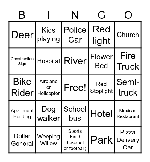 Bingo on the GO Bingo Card