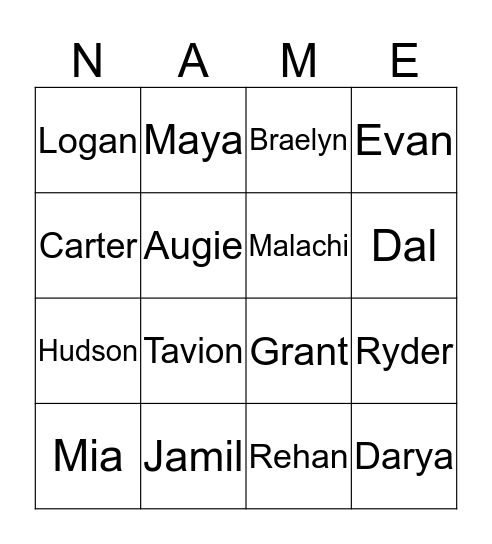 Name Bingo Card
