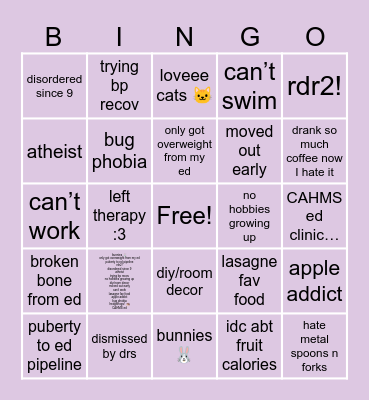 Lia’s bingo Card