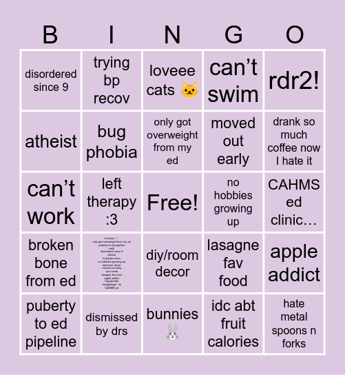 Lia’s bingo Card