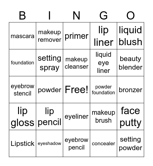 Makeup Bingo Card