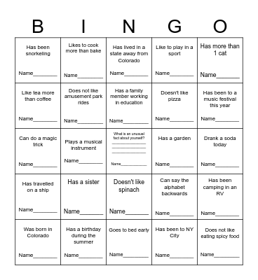 Get to know your coworkers BINGO Card