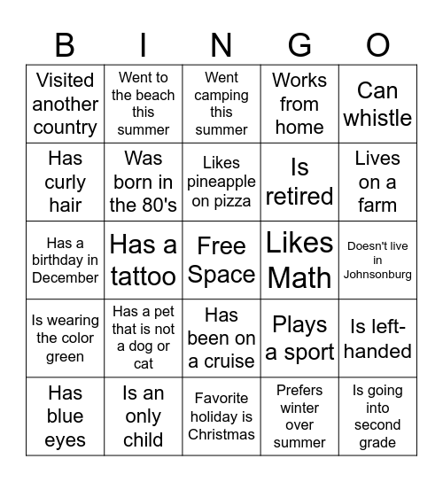 "Find Someone Who" Bingo Card