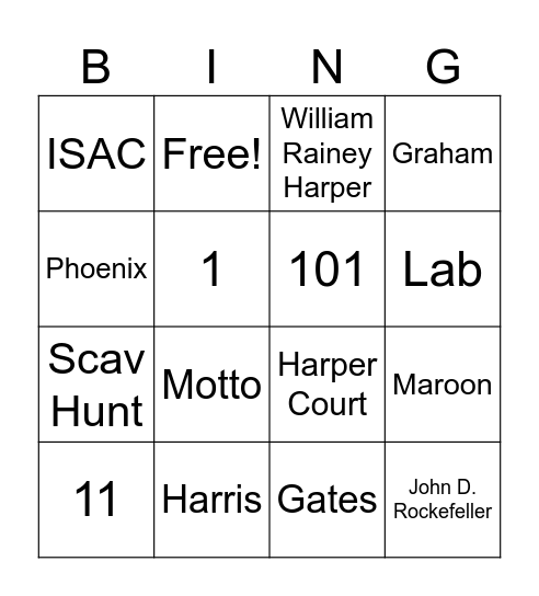 UChicago Trivia Bingo Card