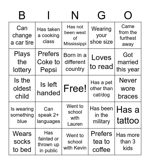 Find the Guest Bingo Card