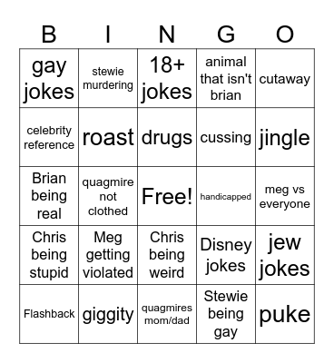 Family Guy Bingo Card