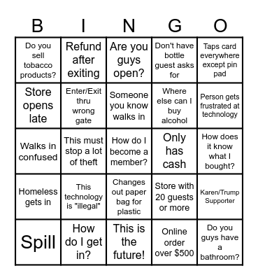 Downtown Spirits Bingo Card