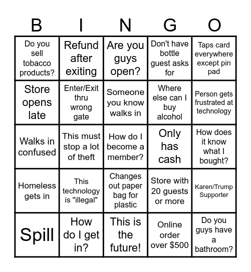 Downtown Spirits Bingo Card