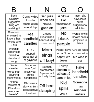 Christmas Service Bingo Card