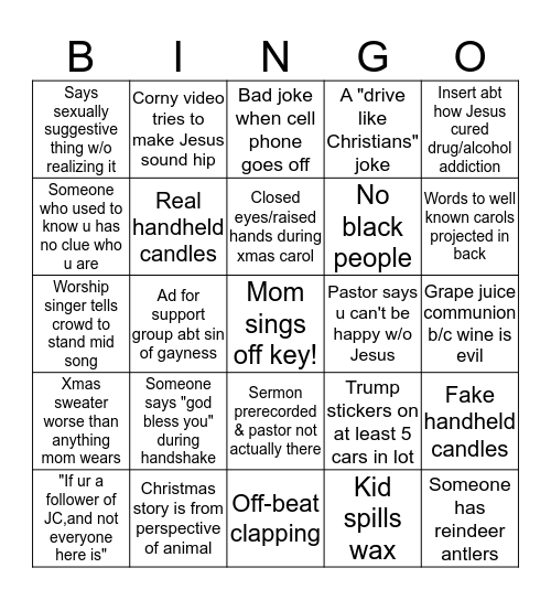 Christmas Service Bingo Card