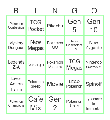 Pokemon Presents July 2025 Bingo Card