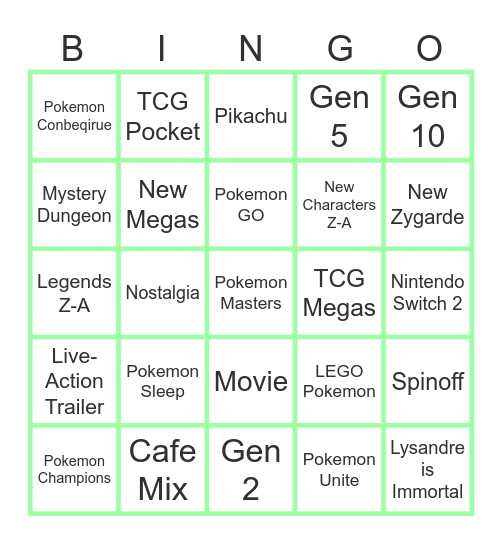 Pokemon Presents July 2025 Bingo Card