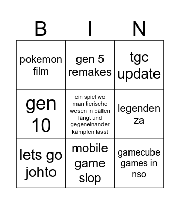 pokemon presents Bingo Card