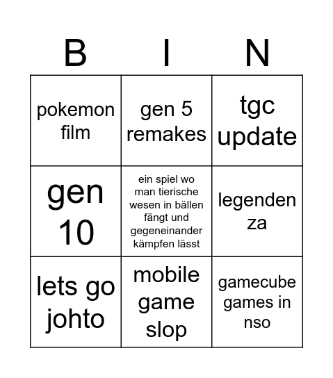 pokemon presents Bingo Card