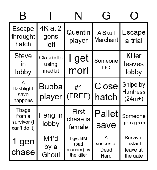 Dead By Daylight - BINGO Card