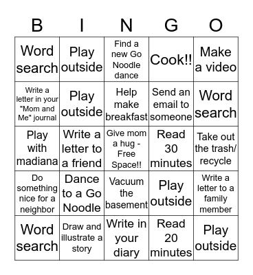 Brecken's Monthly Bingo - November Bingo Card