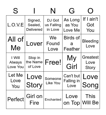 SING-O Bingo Card